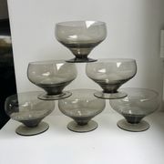 Set of 6 art deco design champagne glasses in smoked glass 30s-40s