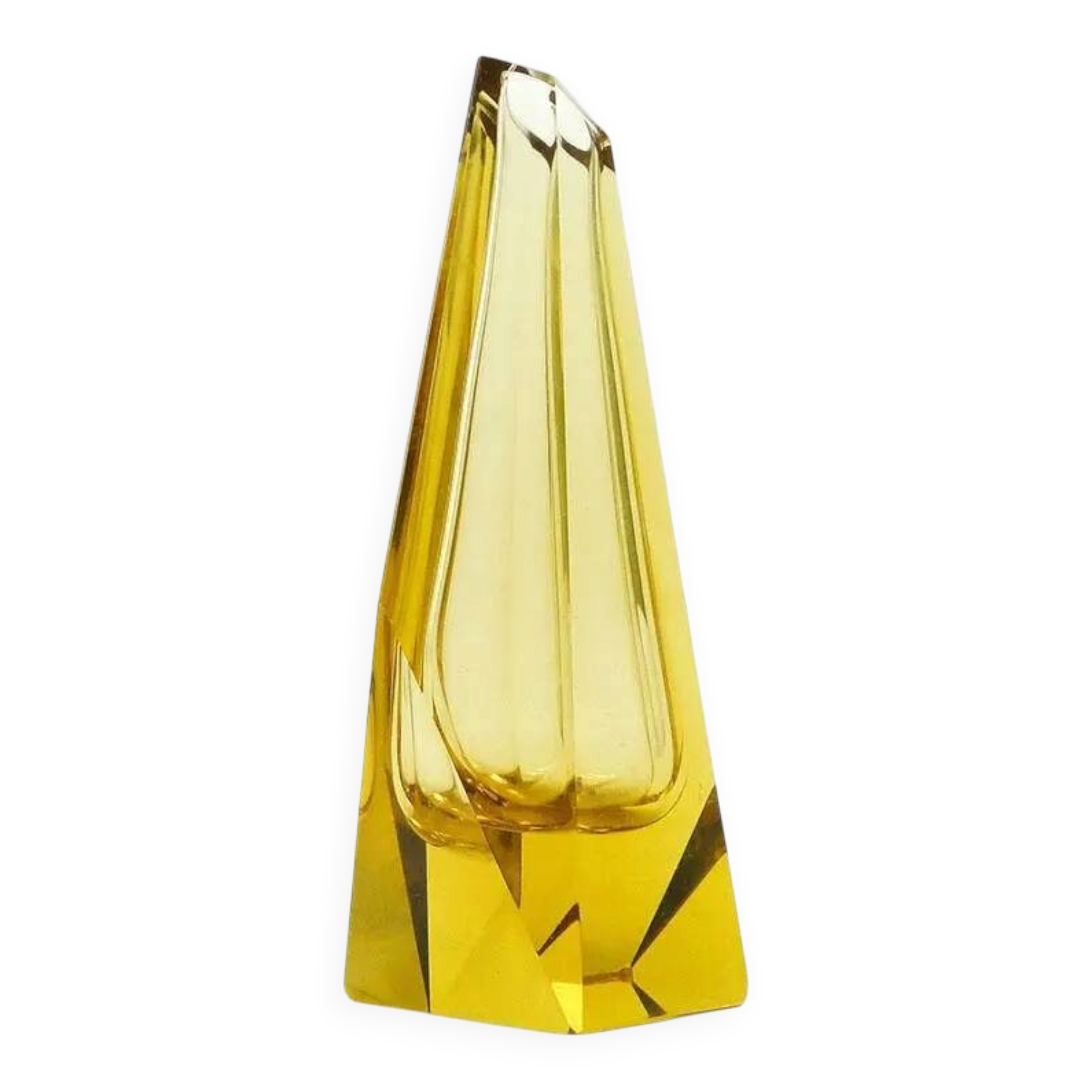 Vase Art Déco, cristal jaune, conçu par J. Hoffmann, Tchécoslovaquie, années 1930.