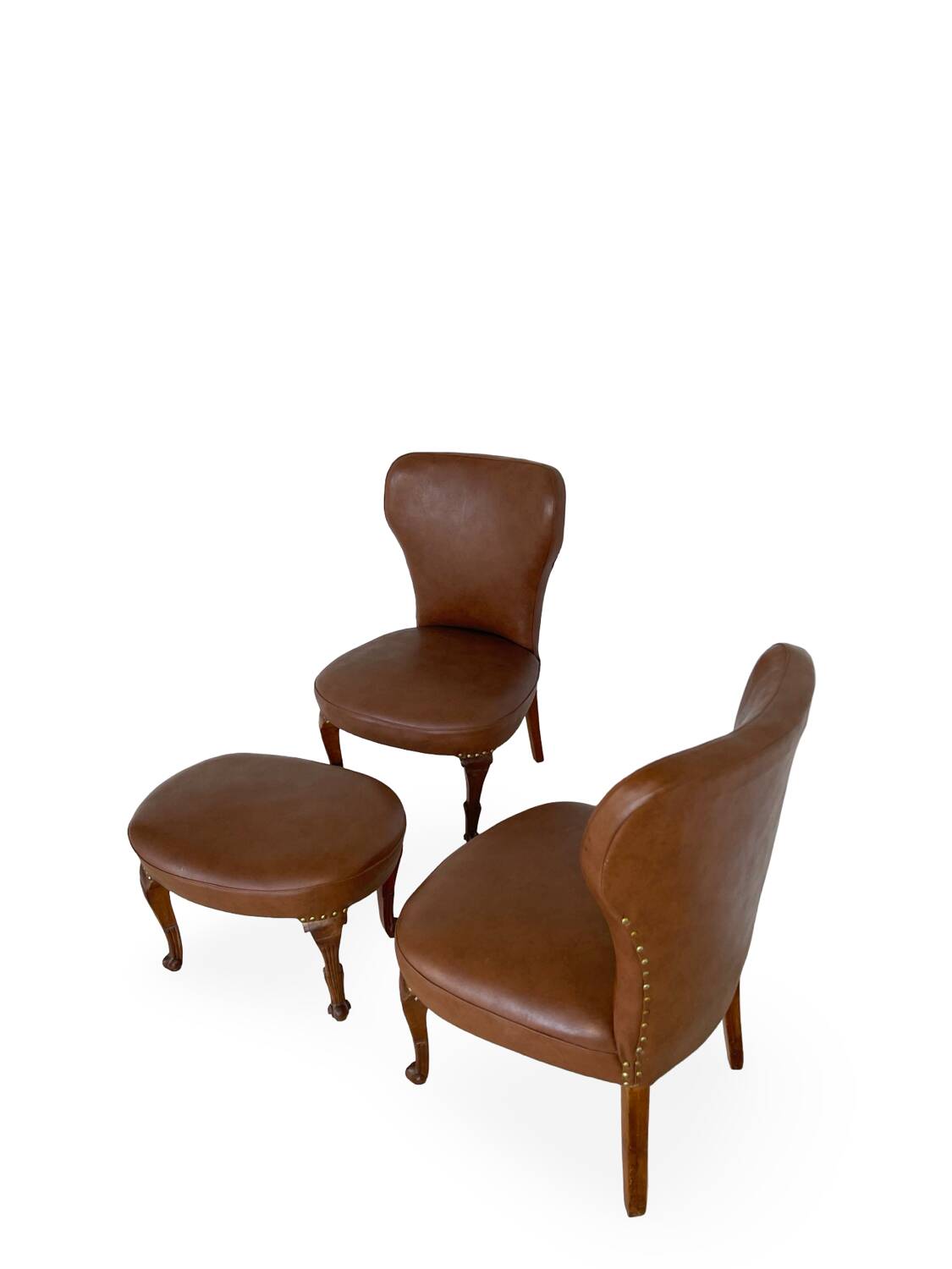 Ensemble de chaises d'appoint et tabouret pour pied, années 1950.