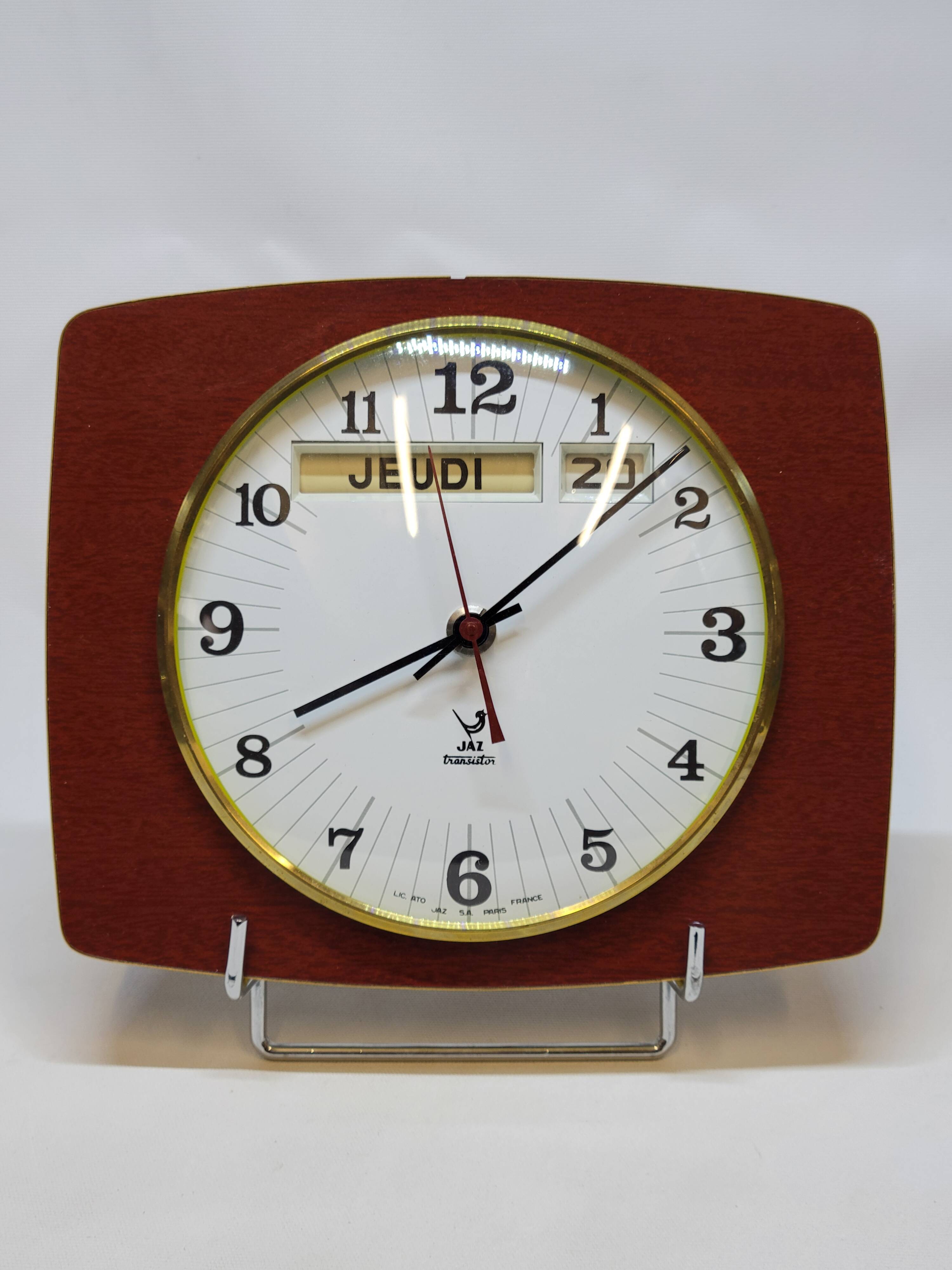 Vintage Jaz Transistor Wall Clock with Day and Date Calendar Formica