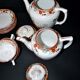 Sarreguemines coffee set 6 cups + 2 earthenware coffee pots with Chinese bamboo decor