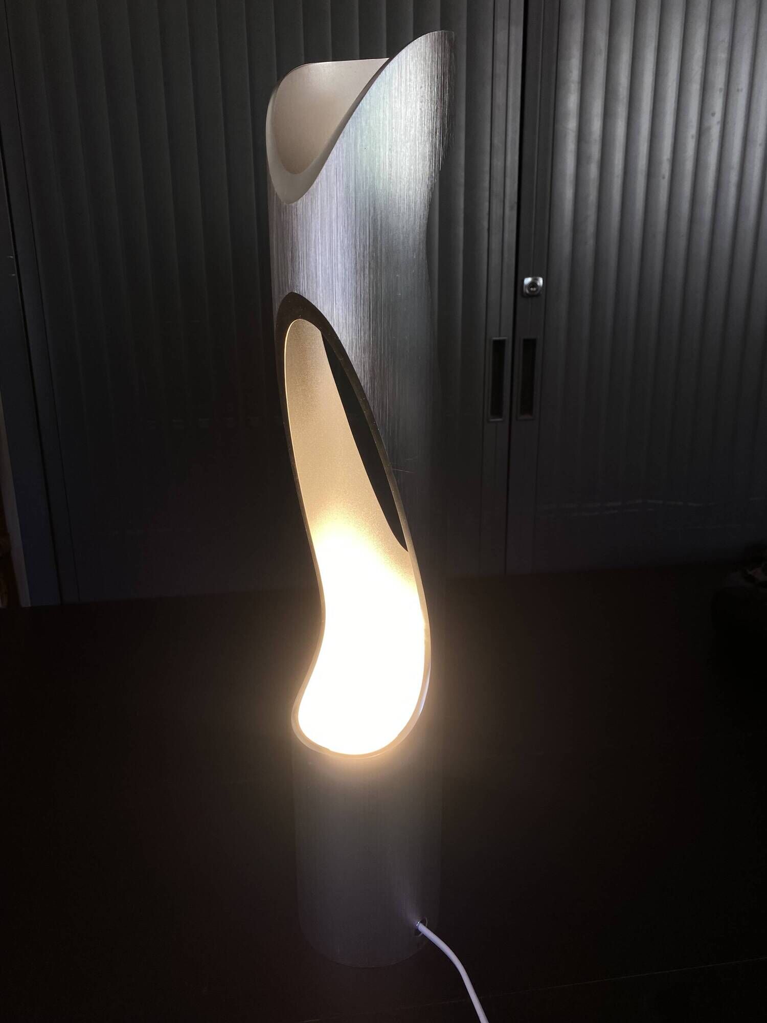 Sculptural flame lamp brushed aluminium Space Age Vintage 1970
