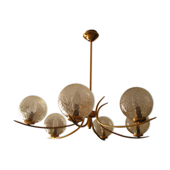 Lustre 6 globes en verre craquelé