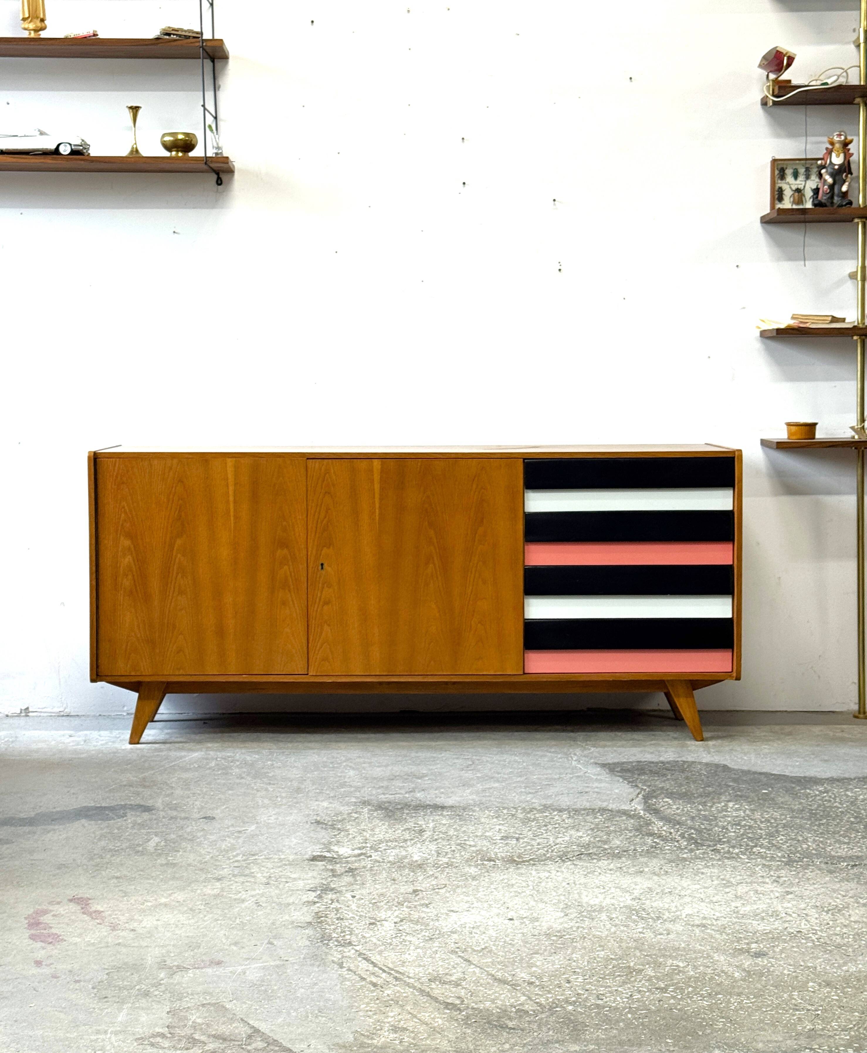 Czechoslovakian sideboard cabinet, J. Jiroutek, vintage design, prl