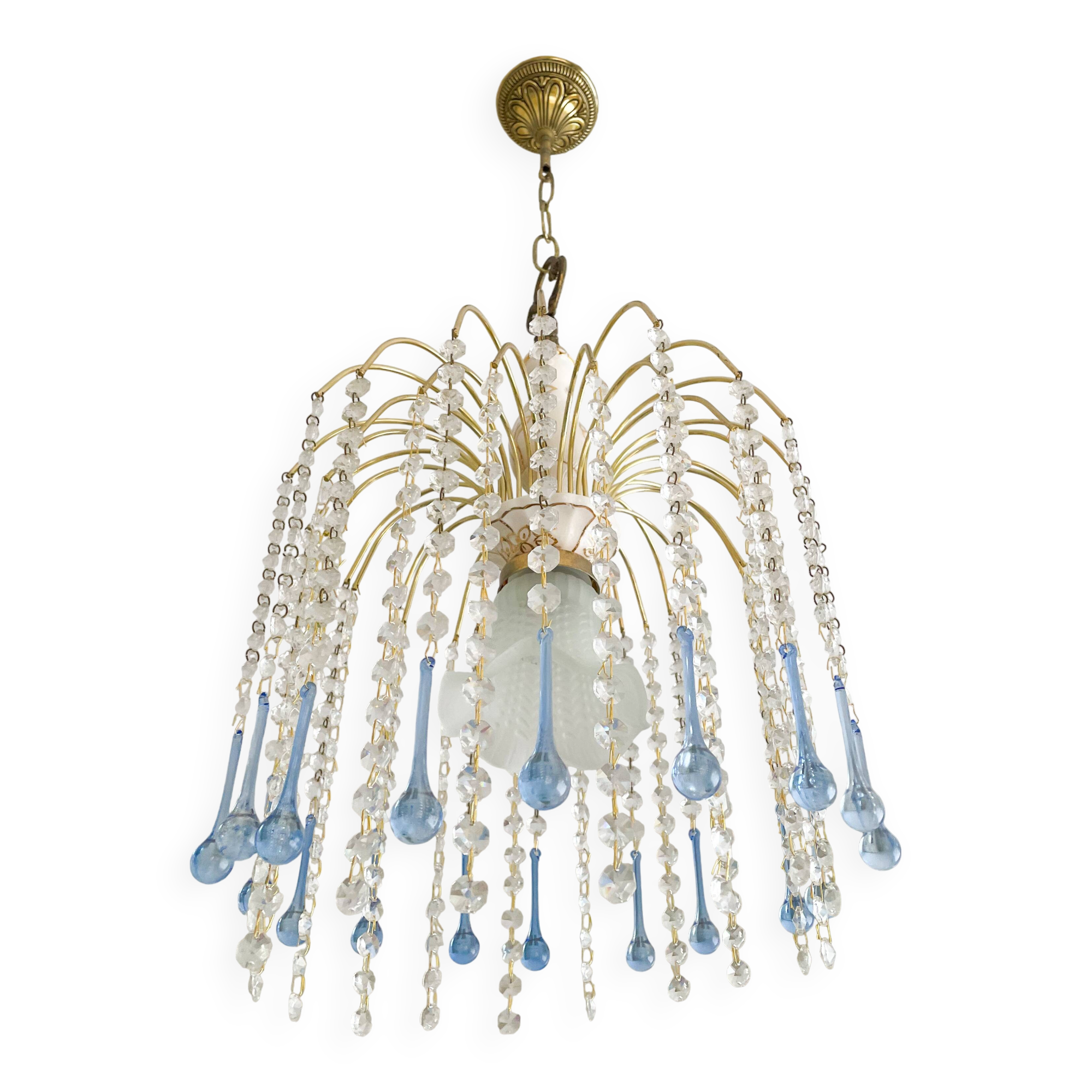 Suspension style Murano en cristal de Bohême et pampilles bleues