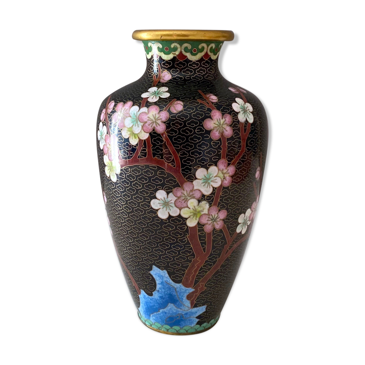 Cloisonne vase, vintage enamel vase