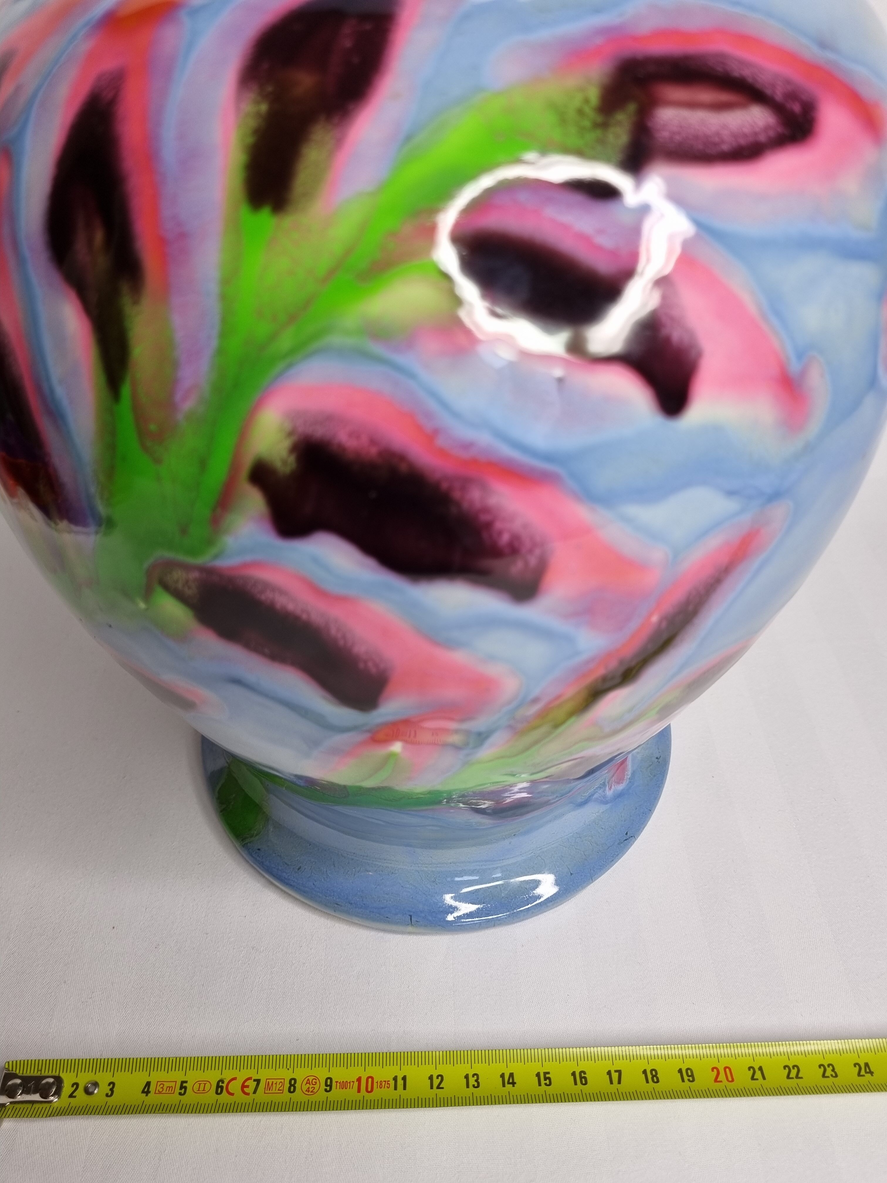 Ricard enamelled ceramic vase, signed, 28 cm