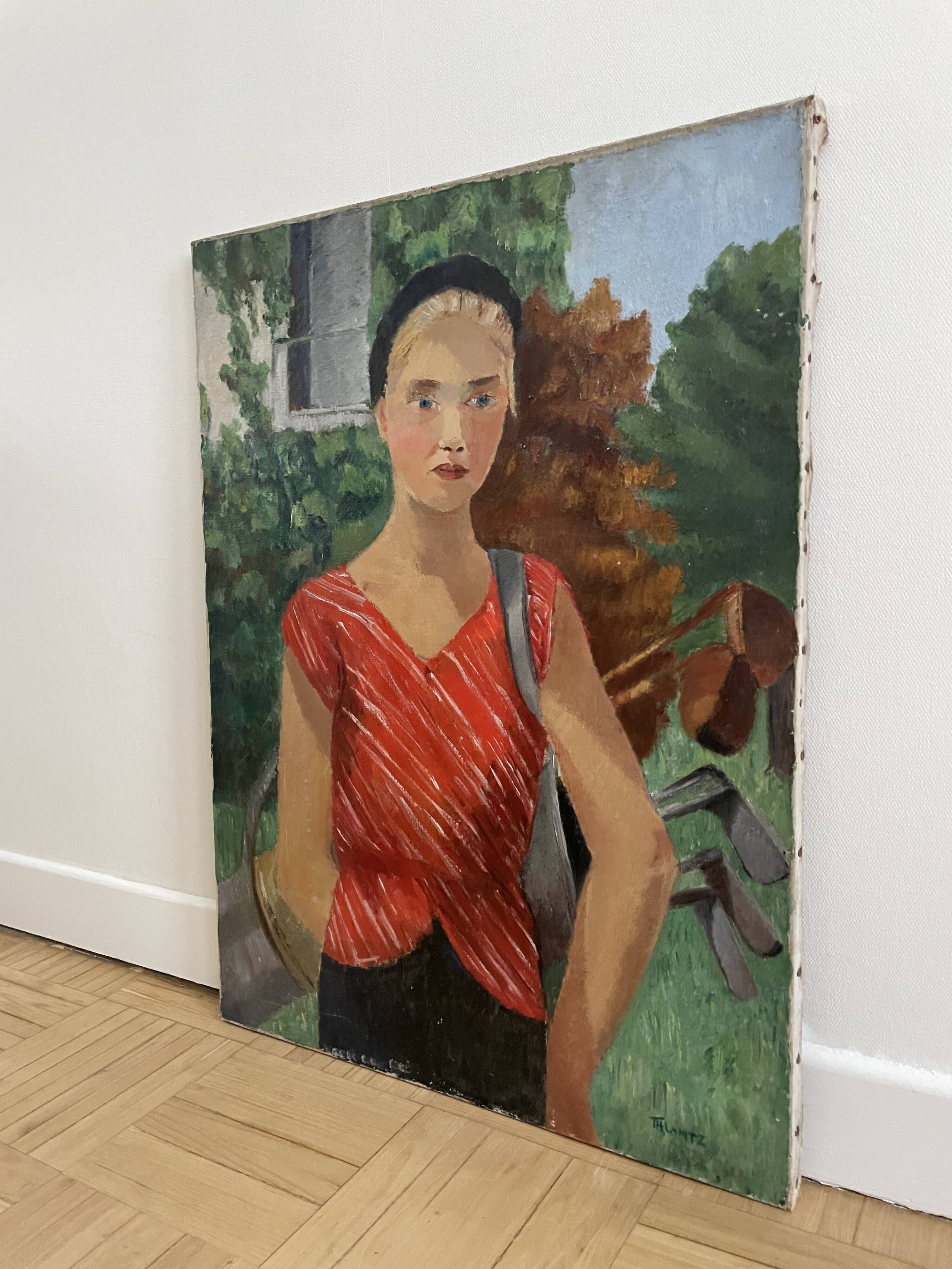 Portrait of a woman, Oil on canvas, Th. Lantz