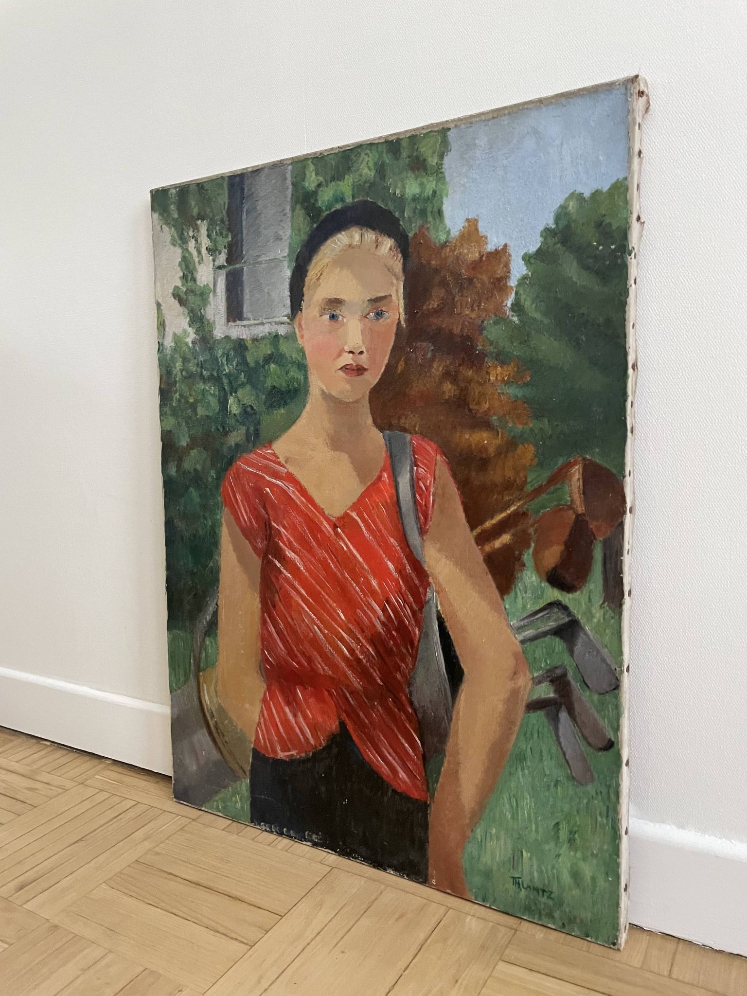 Portrait de femme, Huile sur toile, Th. Lantz