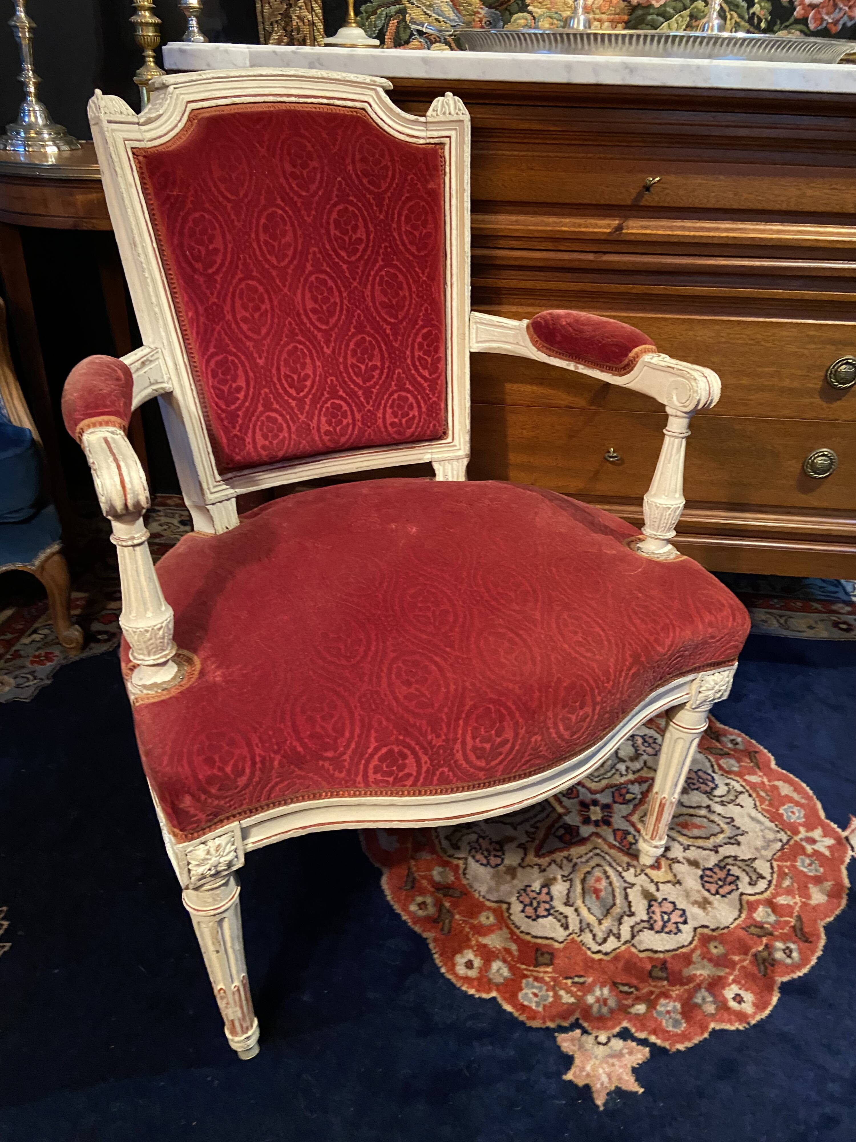 18th century Louis XVI red velvet cabriolet armchair