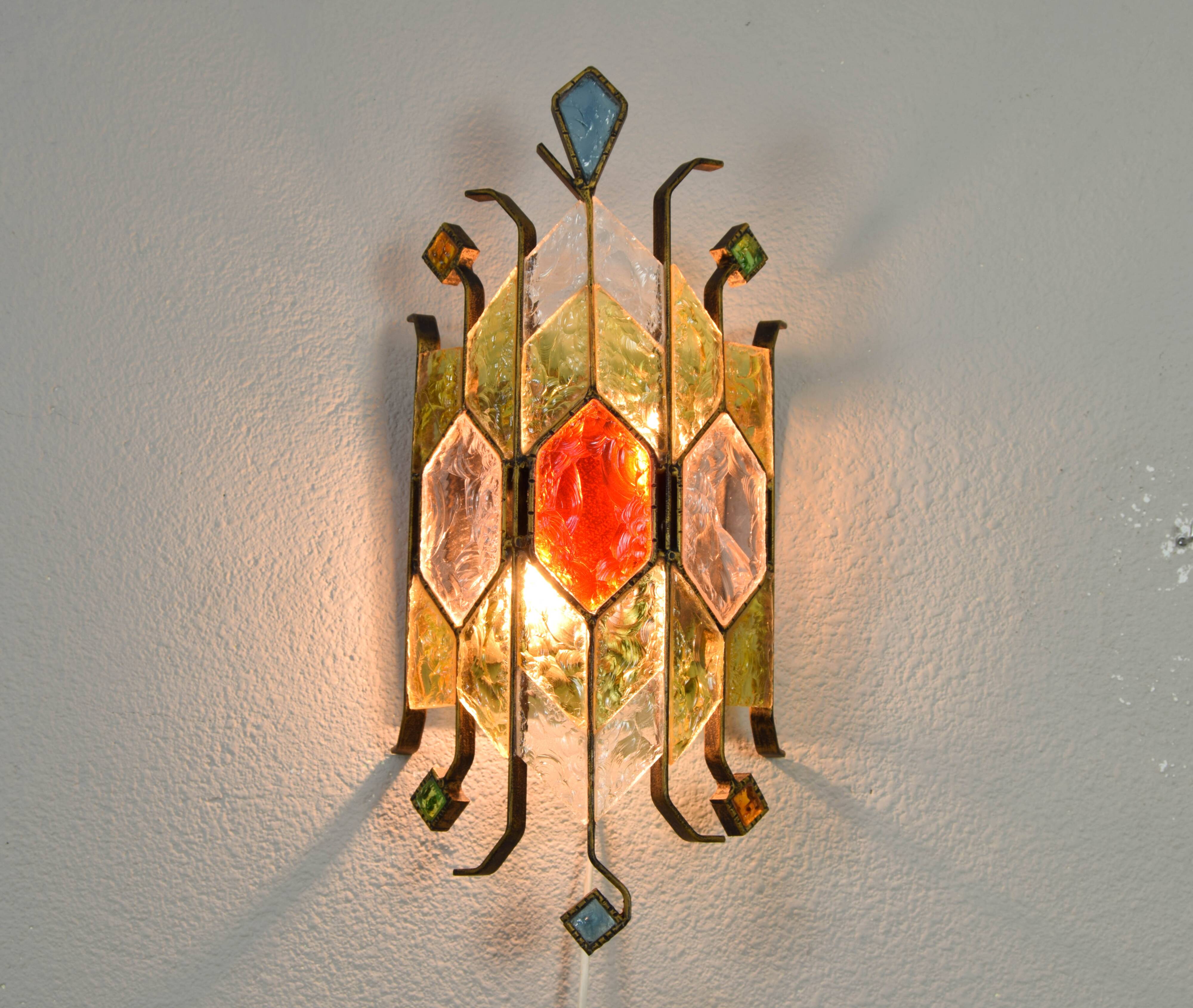 Mid-Century Italian Brutalist Murano Longobard for Poliarte Wall Lamp Sconce , 1980s