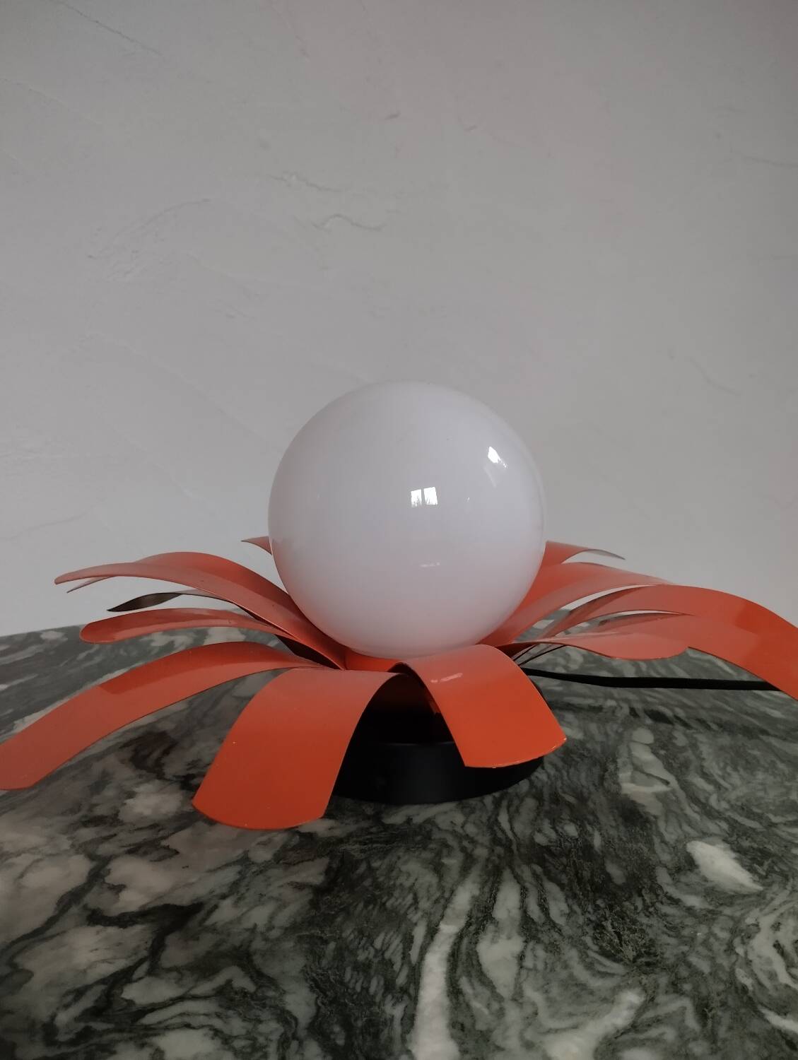 Orange metal flower lamp, 1970