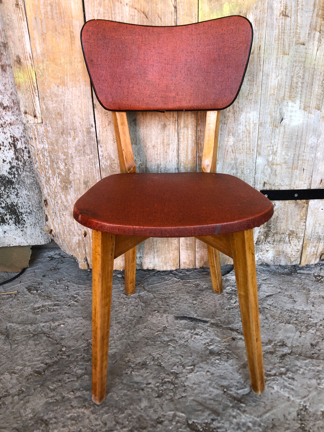 Scandinavian chair wood & skai red 70s vintage