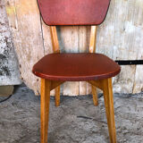 Chaise scandinave bois & skai rouge années 70