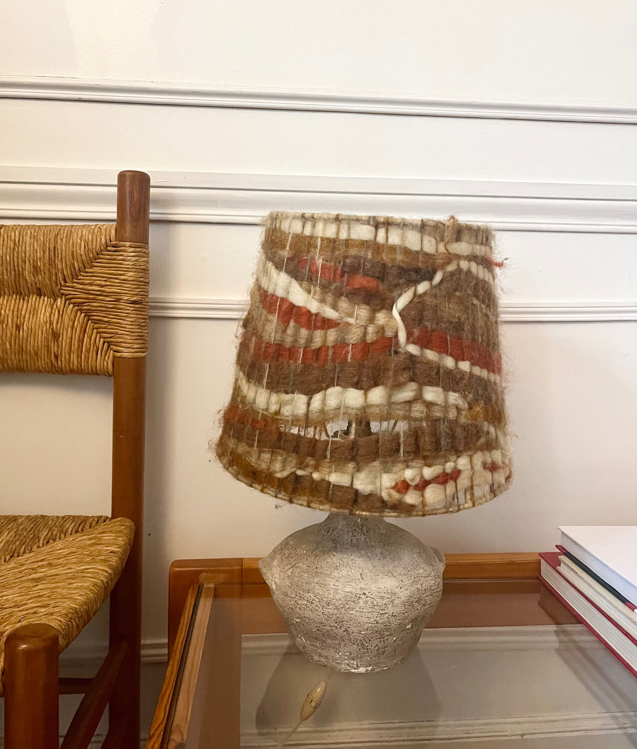 Vintage wool lampshade lamp