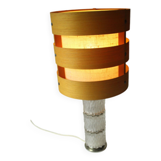 Space Age table lamp made of glass, wood, metal and fabric, vintage from the 1970s