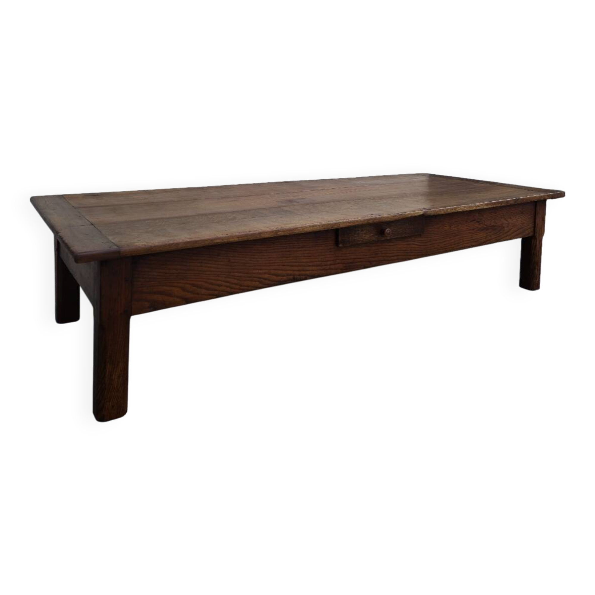 Rustic farmhouse coffee table with two drawers, solid oak, 19th century - 1.97m