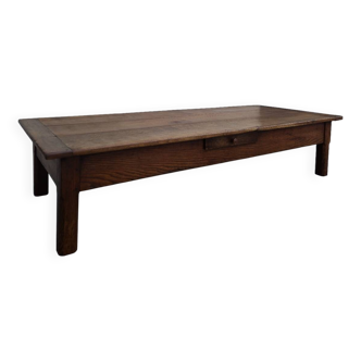 Rustic farmhouse coffee table with two drawers, solid oak, 19th century - 1.97m