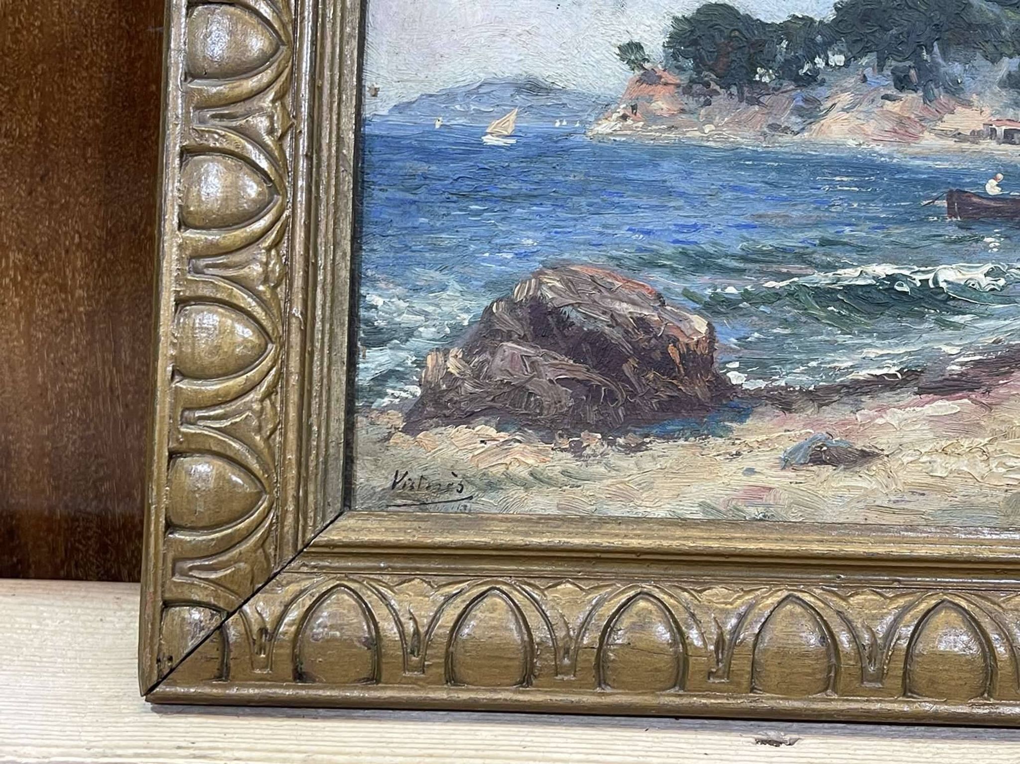 Seaside near Toulon - Oil on cardboard, signed Victorès