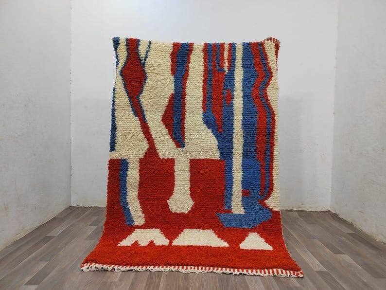 Off-white Moroccan rug with colorful patterns, 200cm x 300cm