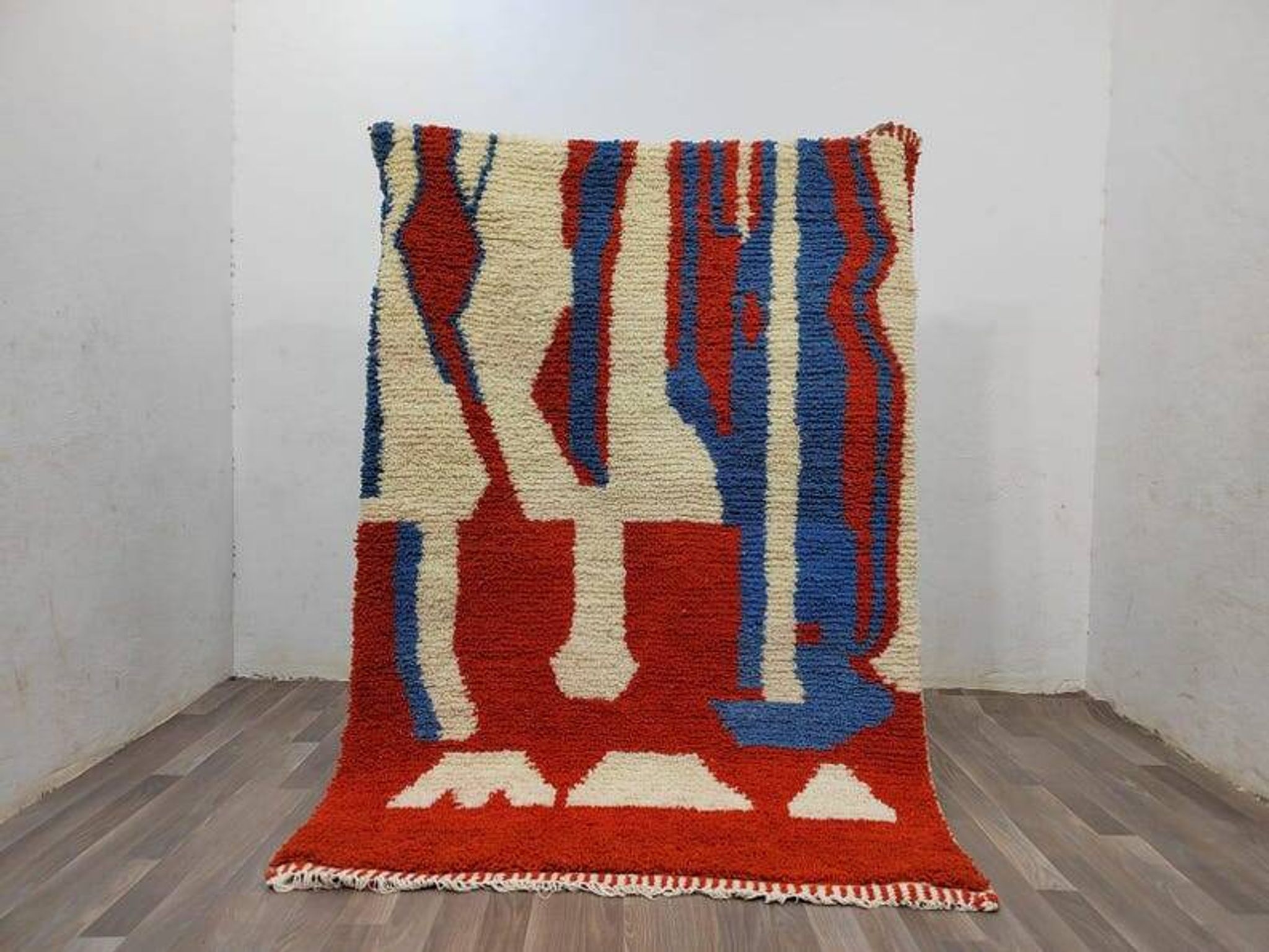 Off-white Moroccan rug with colorful patterns, 200cm x 300cm