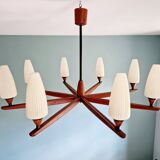 Large Scandinavian teak chandelier, Uno & Östen Kristiansson, 1960