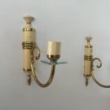 Pair of vintage patinated brass wall lights, France, 1940s