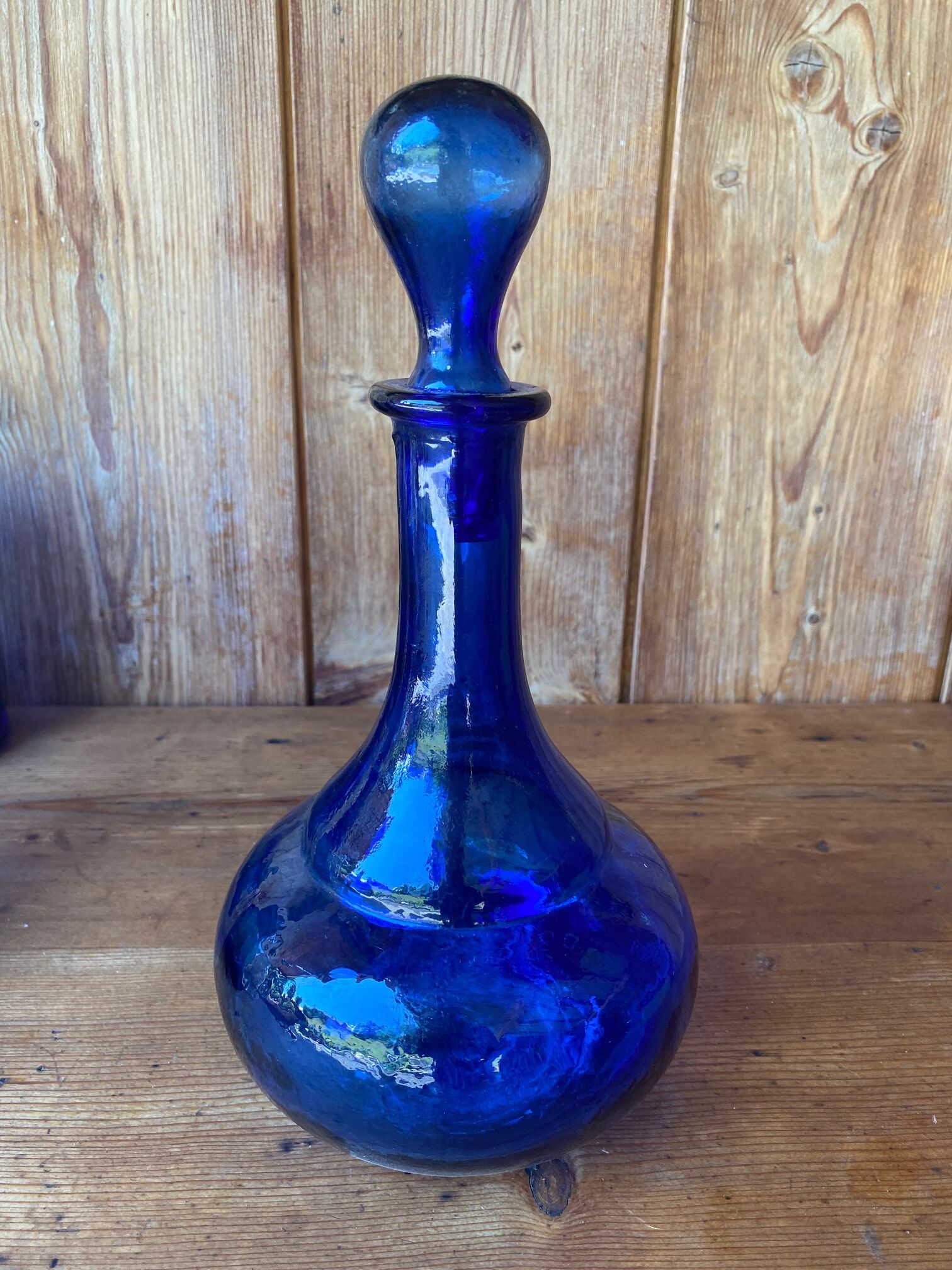 Cobalt blue glass decanter