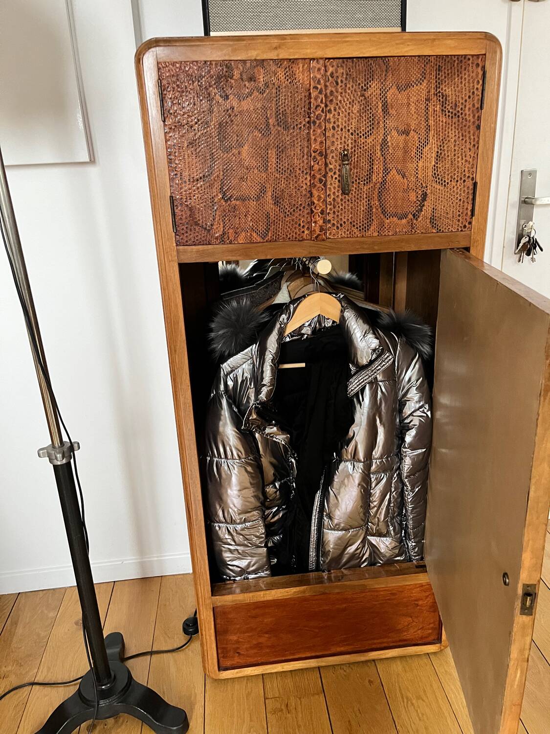 Art deco burl python walnut storage unit