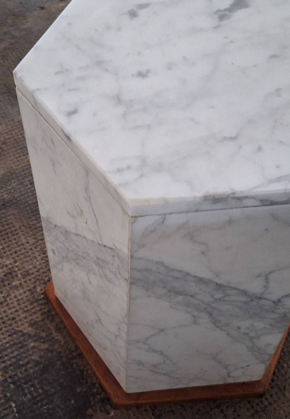Italian hexagonal Carrara marble monolith side table / pedestal