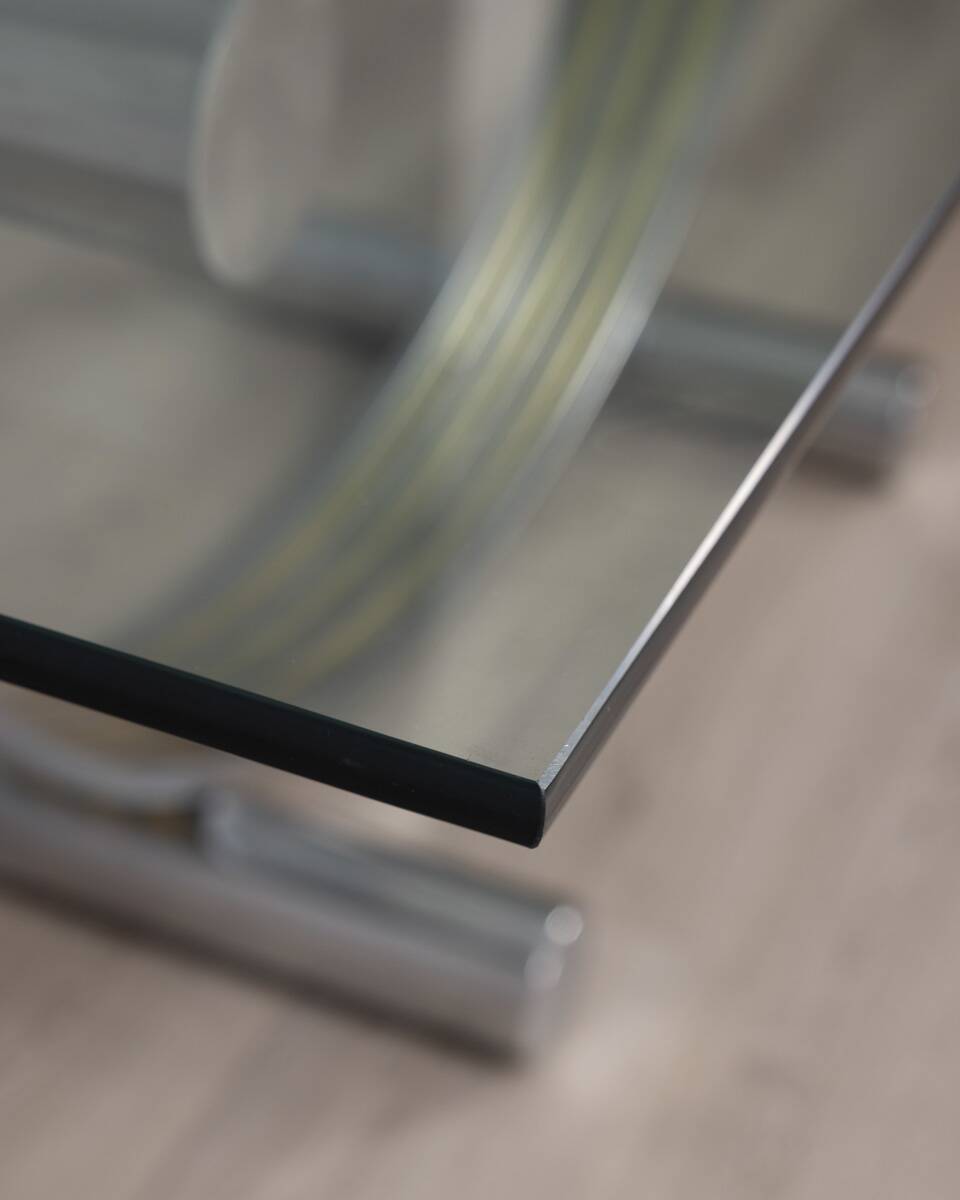 VINTAGE METAL, BRASS, AND GLASS TABLE BY RENATO ZEVI, 1970S