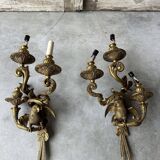 Pair of bronze wall sconces with parrots, early 20th century.