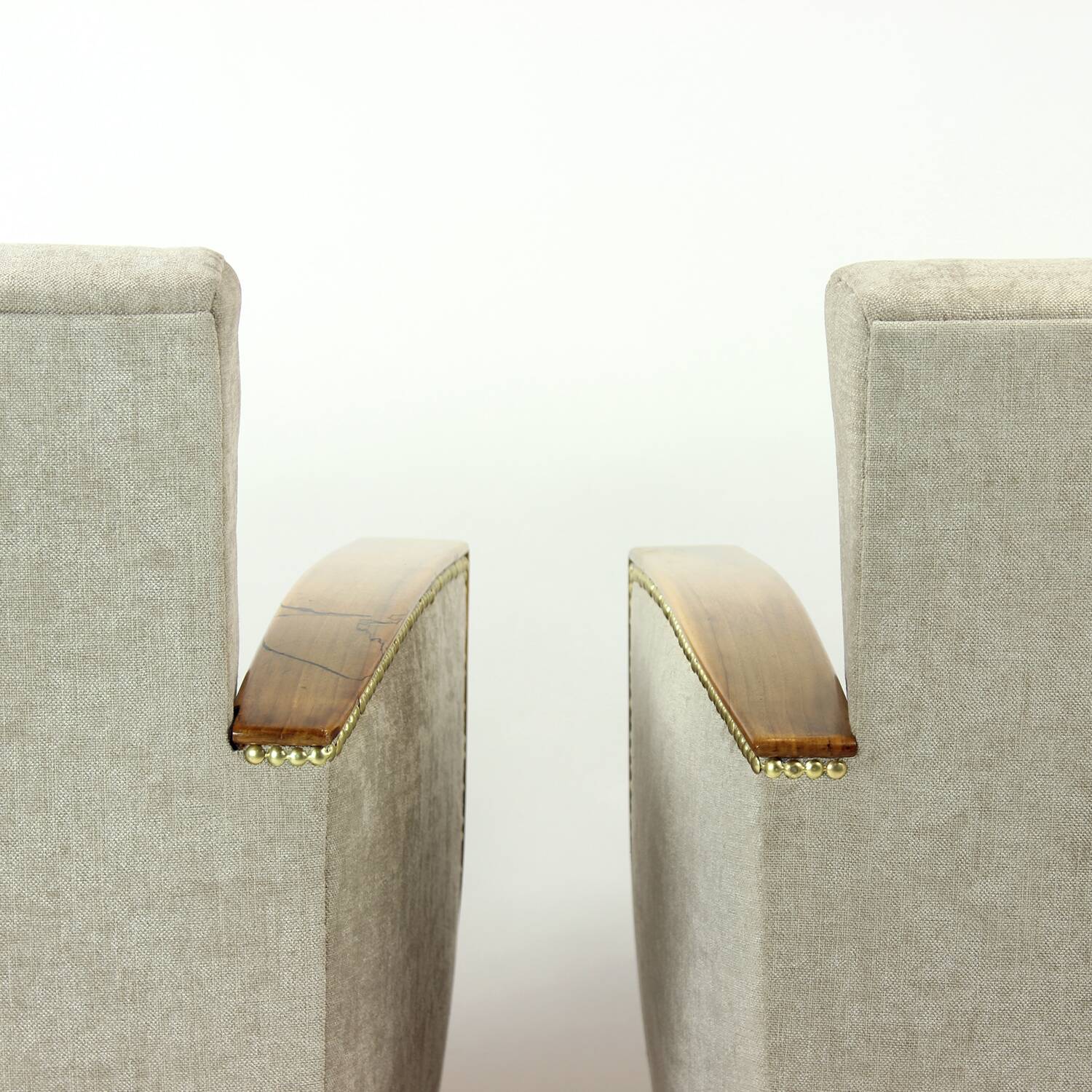 Set Of Two Art Deco Armchairs In Walnut And Fabric, Czechoslovakia 1930s