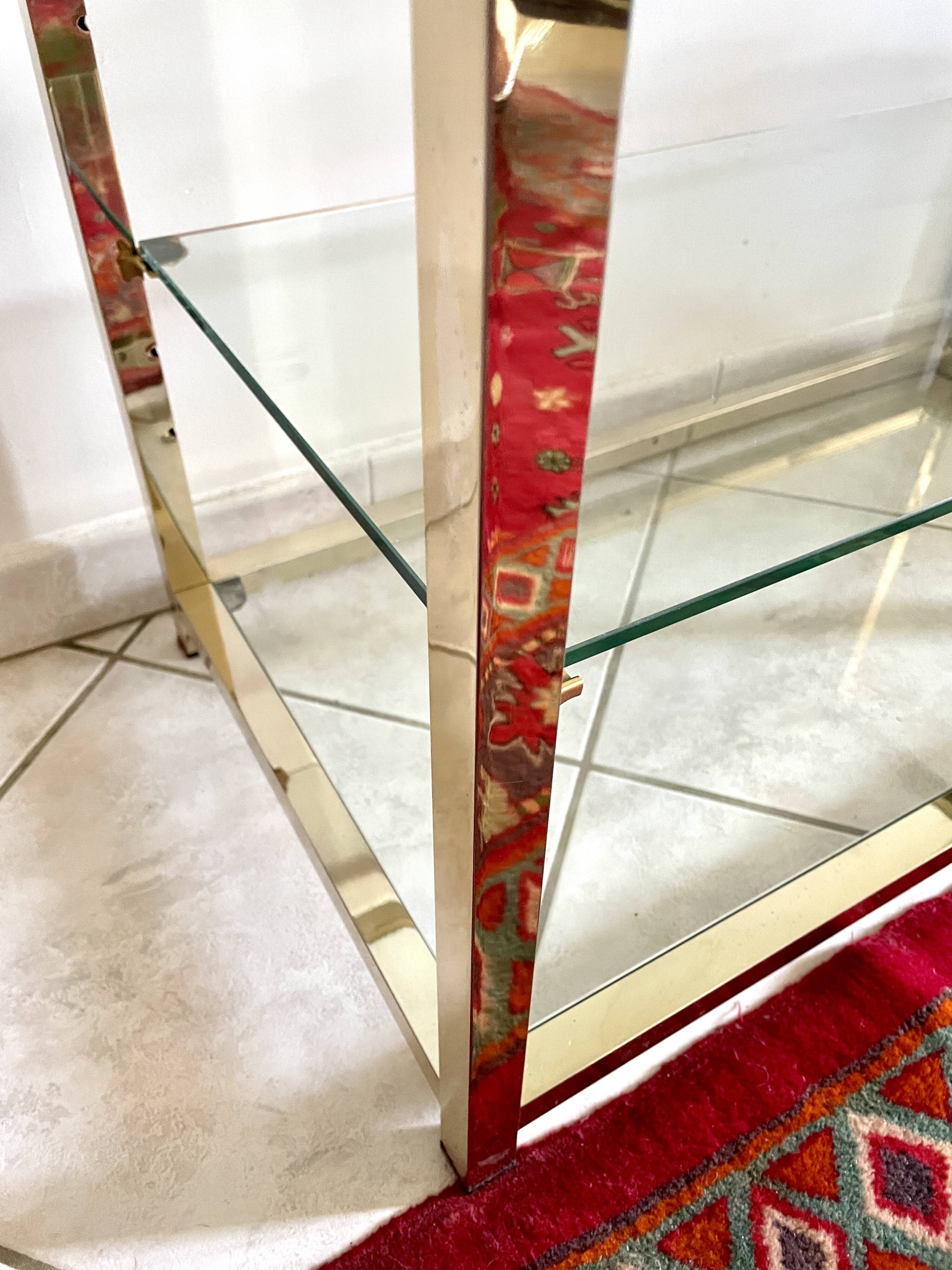 Coffee table with glass and gilded brass shelf France 1970