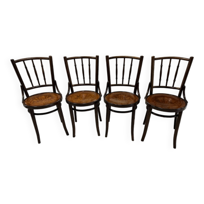 Suite de 4 chaises de Bistrot bois courbé années 1930