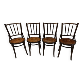 Suite de 4 chaises de Bistrot bois courbé années 1930