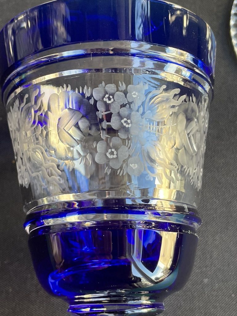 Josephinenhütte - red wine glasses (5) - Art Nouveau - Cut and engraved Crystal Roemer