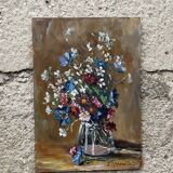 Oil on old panel, still life signed