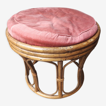 Pouf tabouret bambou vannier savoyard vintage