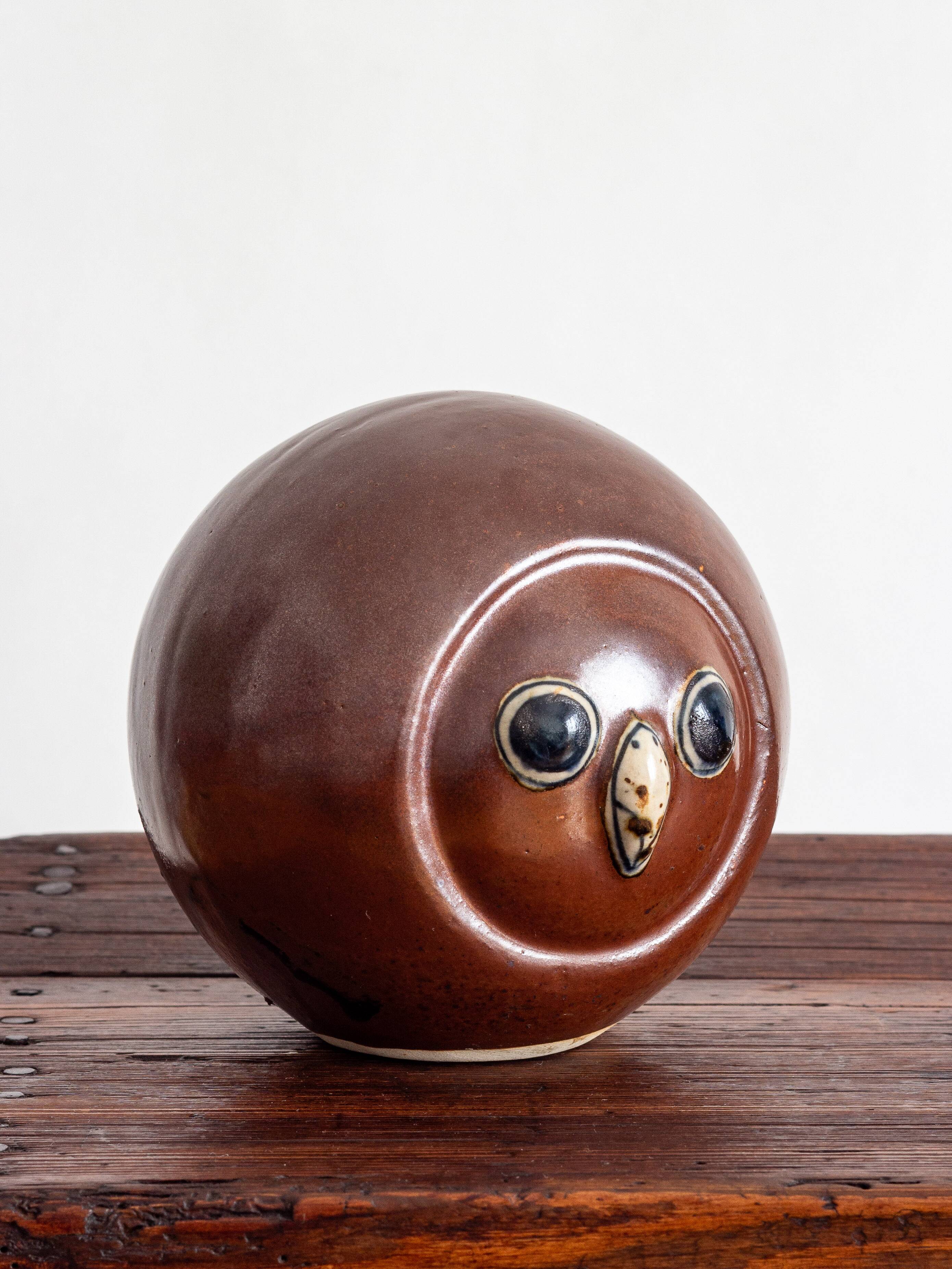 Glazed stoneware owl head, 1950s-60s