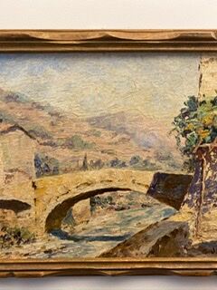 Ancient painting, landscape, escarene bridge, signed Joseph Vernay (1864-1950)