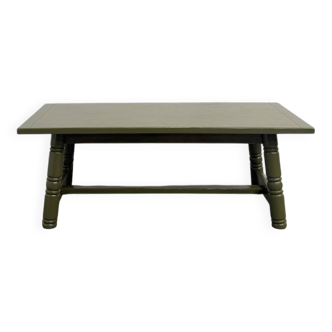 Glossy olive green lacquered dining table — DLG Georges Robert, Circa 1970