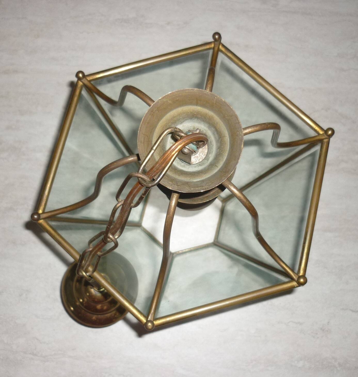 Brass lantern with 6 beveled glasses