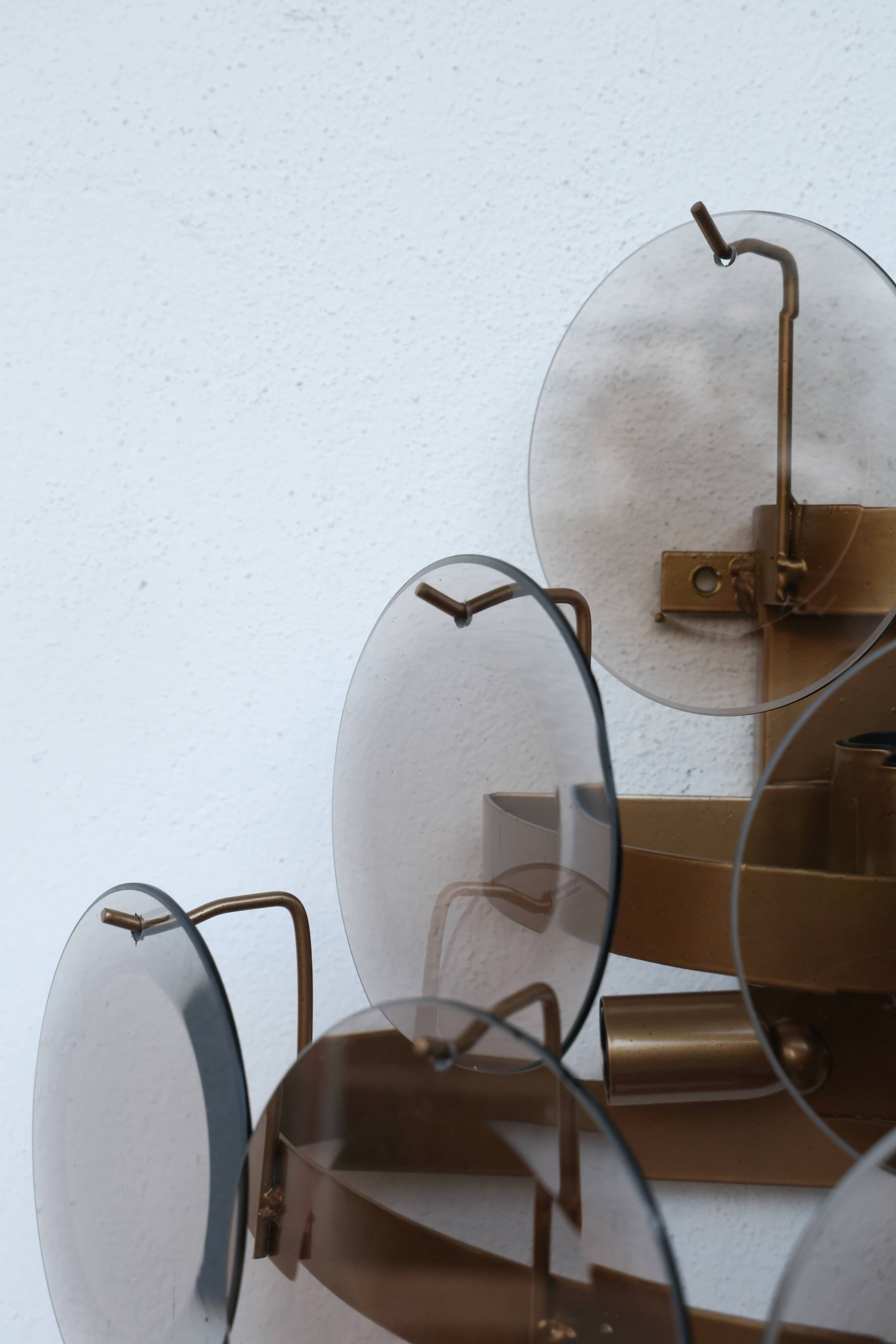 Set of 2 Vistosi Murano Wall Lamps Smoked Disc, 1970