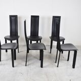 Vintage black leather dining chairs,  1980