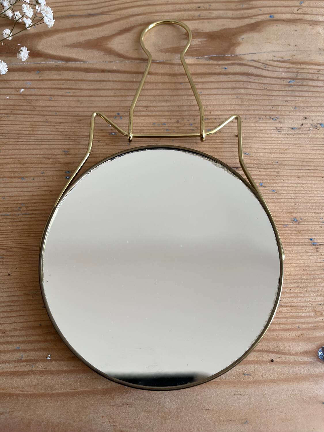 Vintage round gold barber mirror