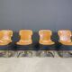 Vintage brass and cognac leather dining chairs by Willy Rizzo for Cidue set of 4