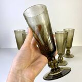 Set of 6 vintage black bubble glass champagne flutes