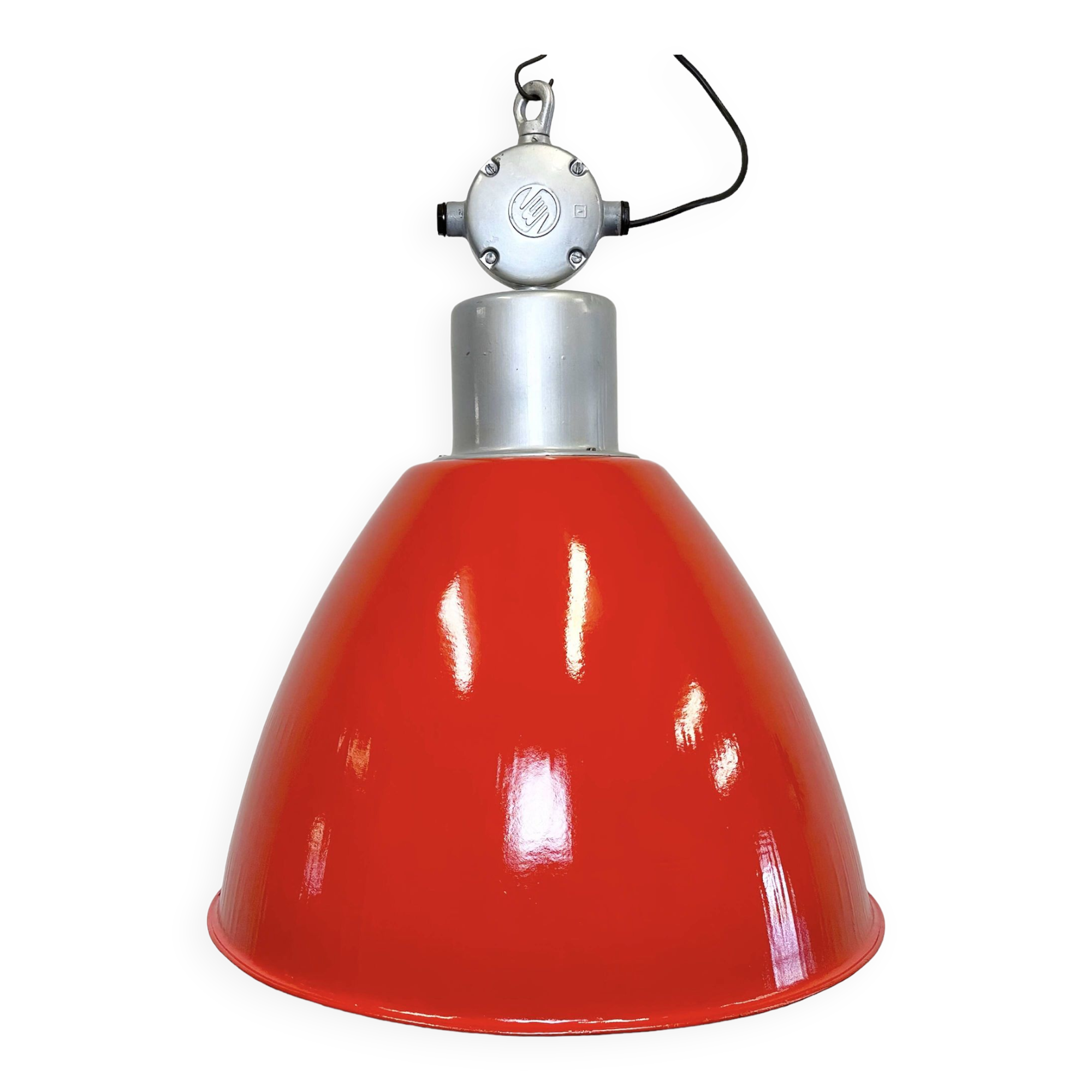 Large Red Painted Industrial Factory Lamp from Elektrosvit, 1960s