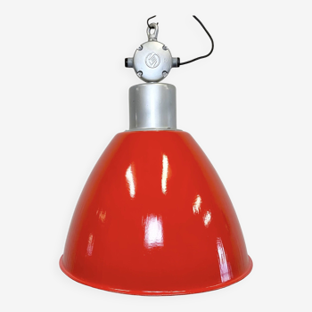 Large Red Painted Industrial Factory Lamp from Elektrosvit, 1960s